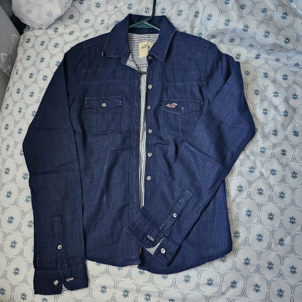 HOLLISTER Ladies Button Casual Shirt size S, denim blue color